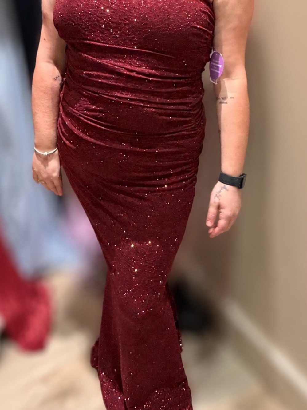 Windsor Burgundy Sequin Strapless Prom Gown